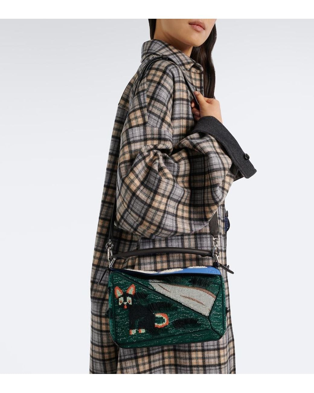 Loewe Green X Louis Wain Futurist Cat Puzzle Top-Handle Bag