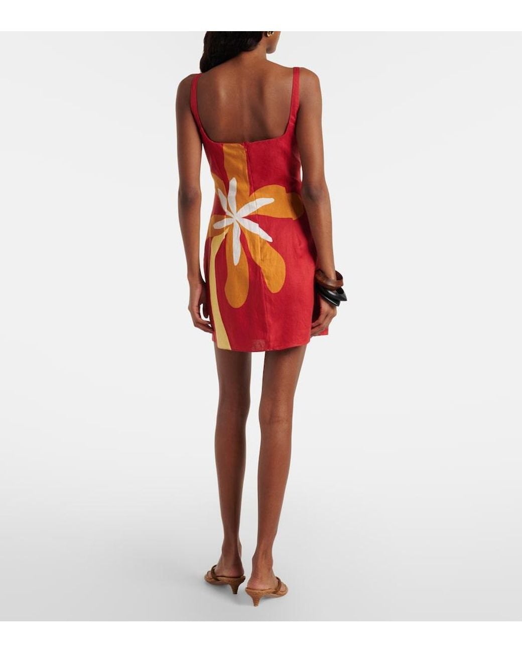 Cala De La Cruz Red Siela Floral Linen Minidress