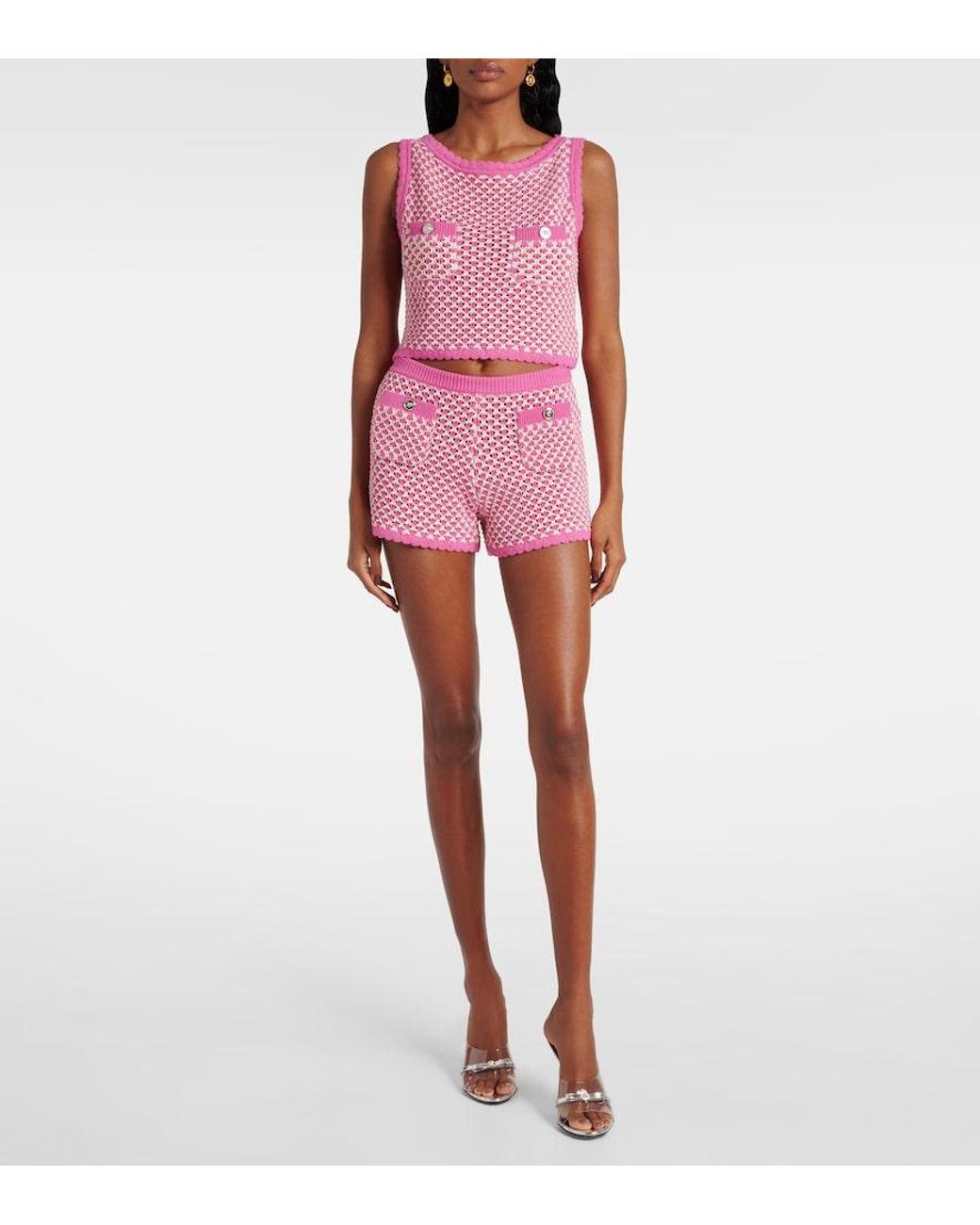 Versace Pink Crochet Cotton-Blend Crop Top