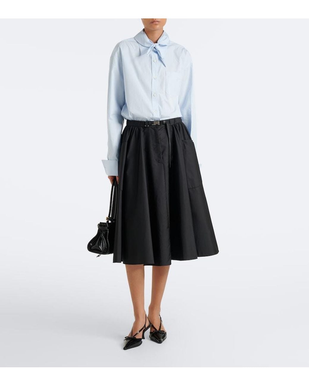 Prada Black Bow-Detail Leather Slingback Pumps
