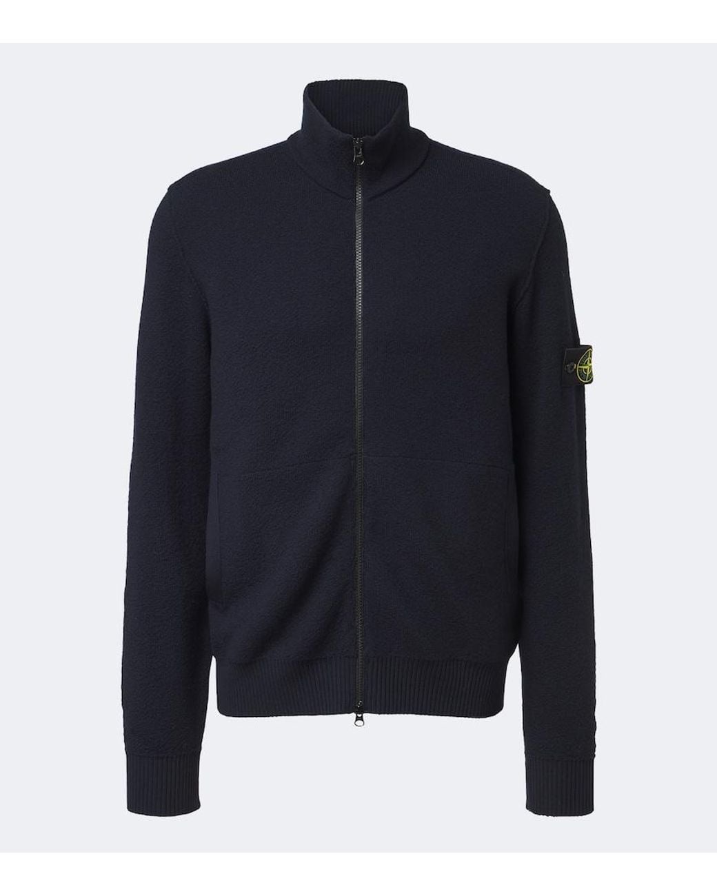 Stone Island Blue Compass Badge Virgin Wool Zip-Up Cardigan for men
