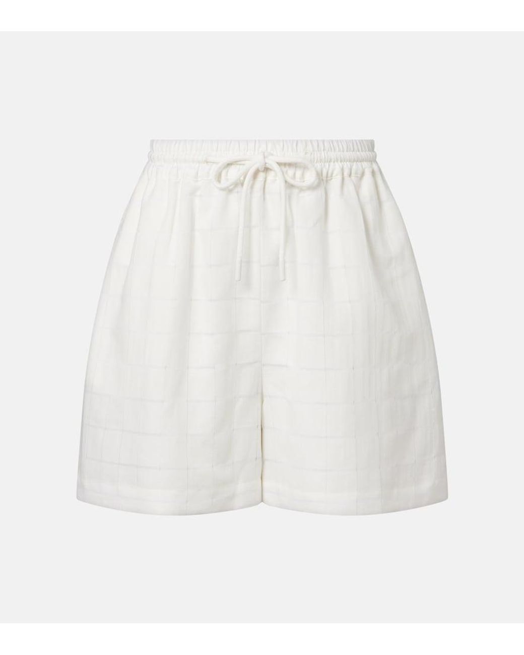 Asceno White Boston Checked Linen And Cotton Shorts