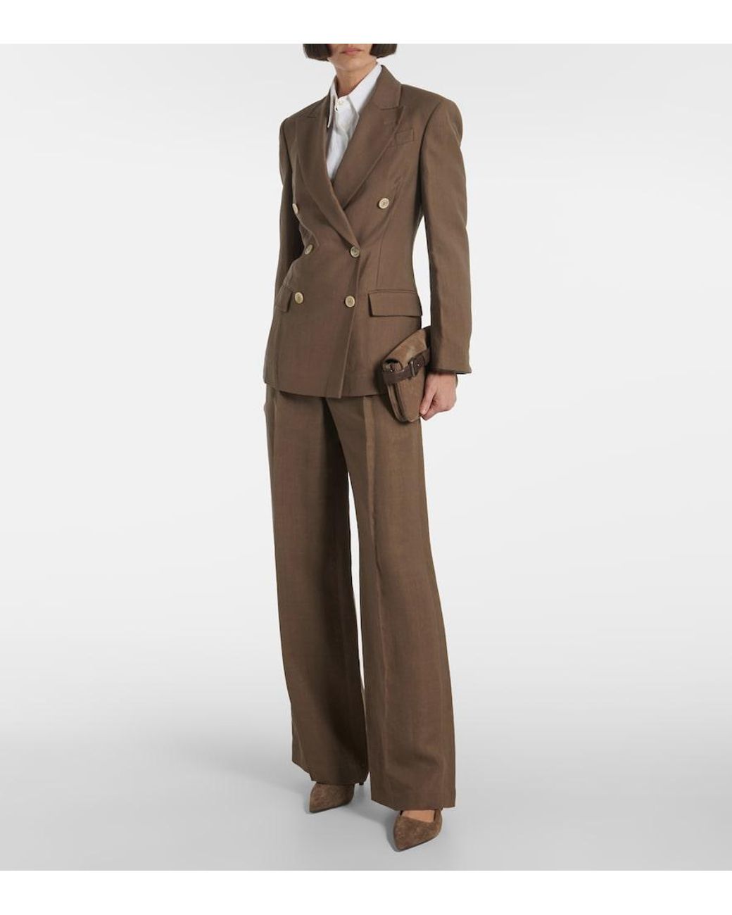 Brunello Cucinelli Brown High-Rise Wide-Leg Pants
