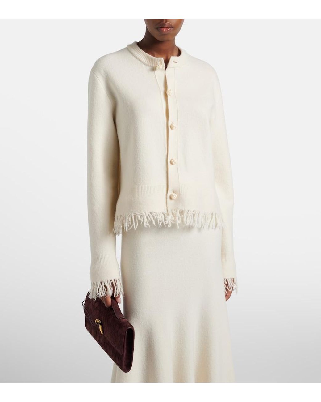 Bottega Veneta Natural Fringed Wool Cardigan