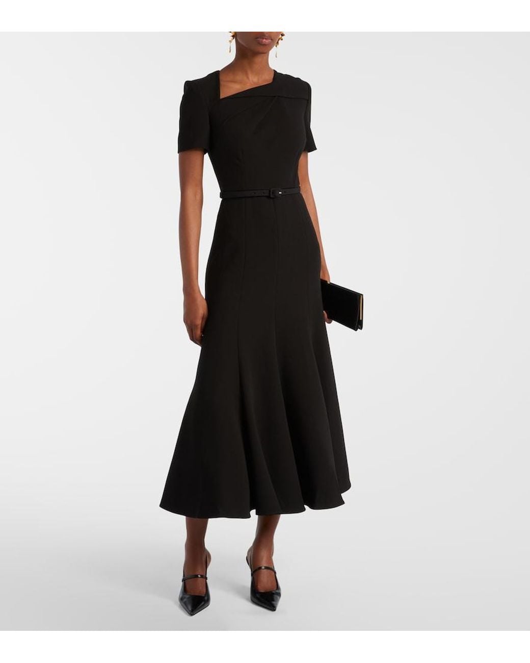 Roland Mouret Black Belted Crepe Midi Dress