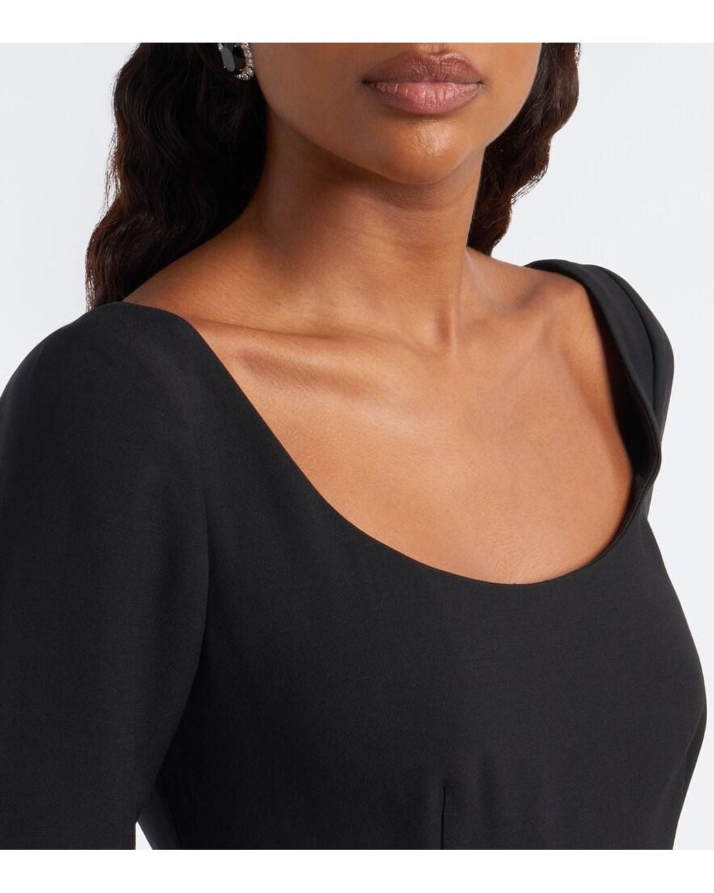 Roland Mouret Black Floral-Applique Wool And Silk Midi Dress
