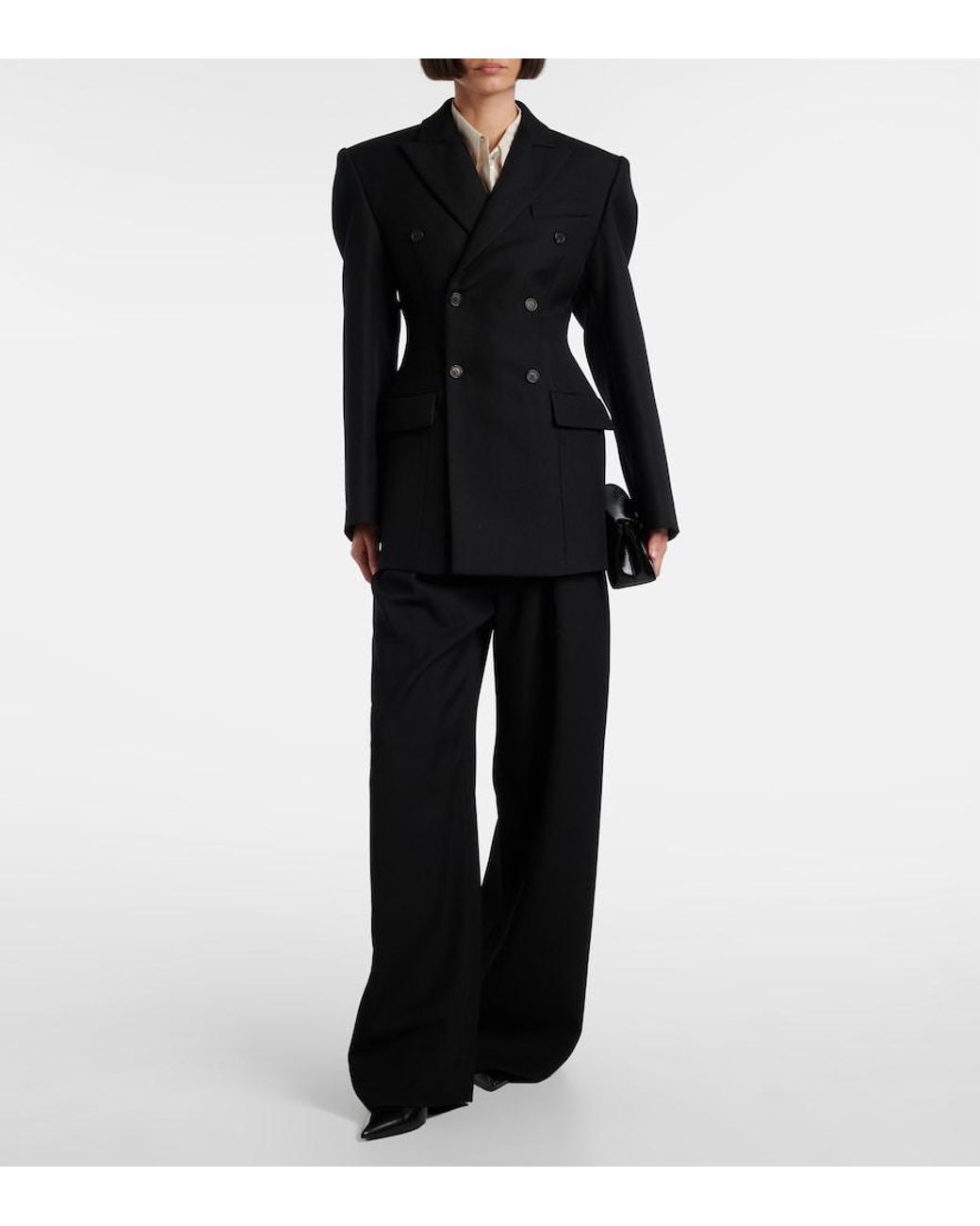 Wardrobe NYC Black Pleated Low-Rise Wide-Leg Wool Pants