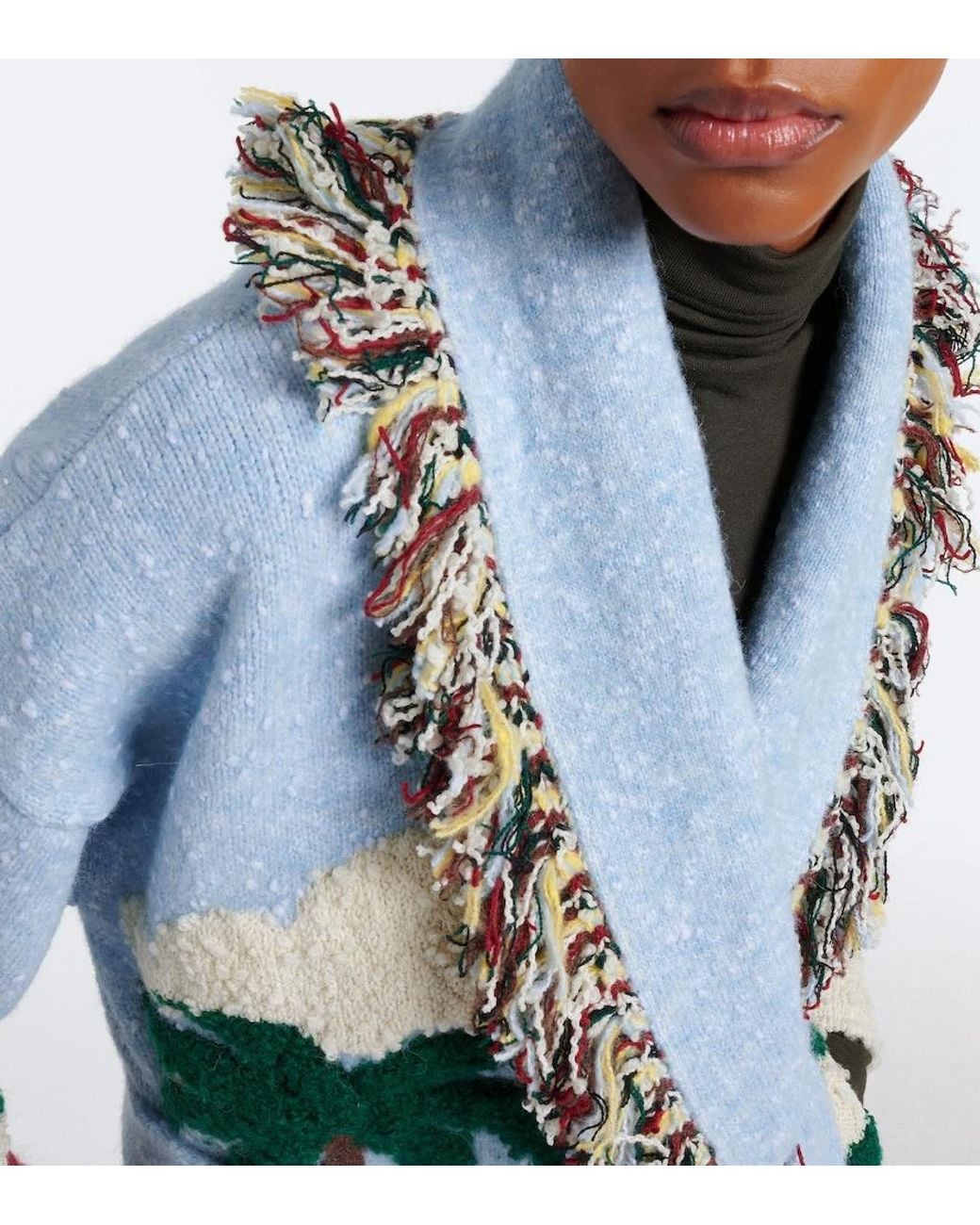 Alanui Blue Casa Intarsia Wool-Blend Cardigan