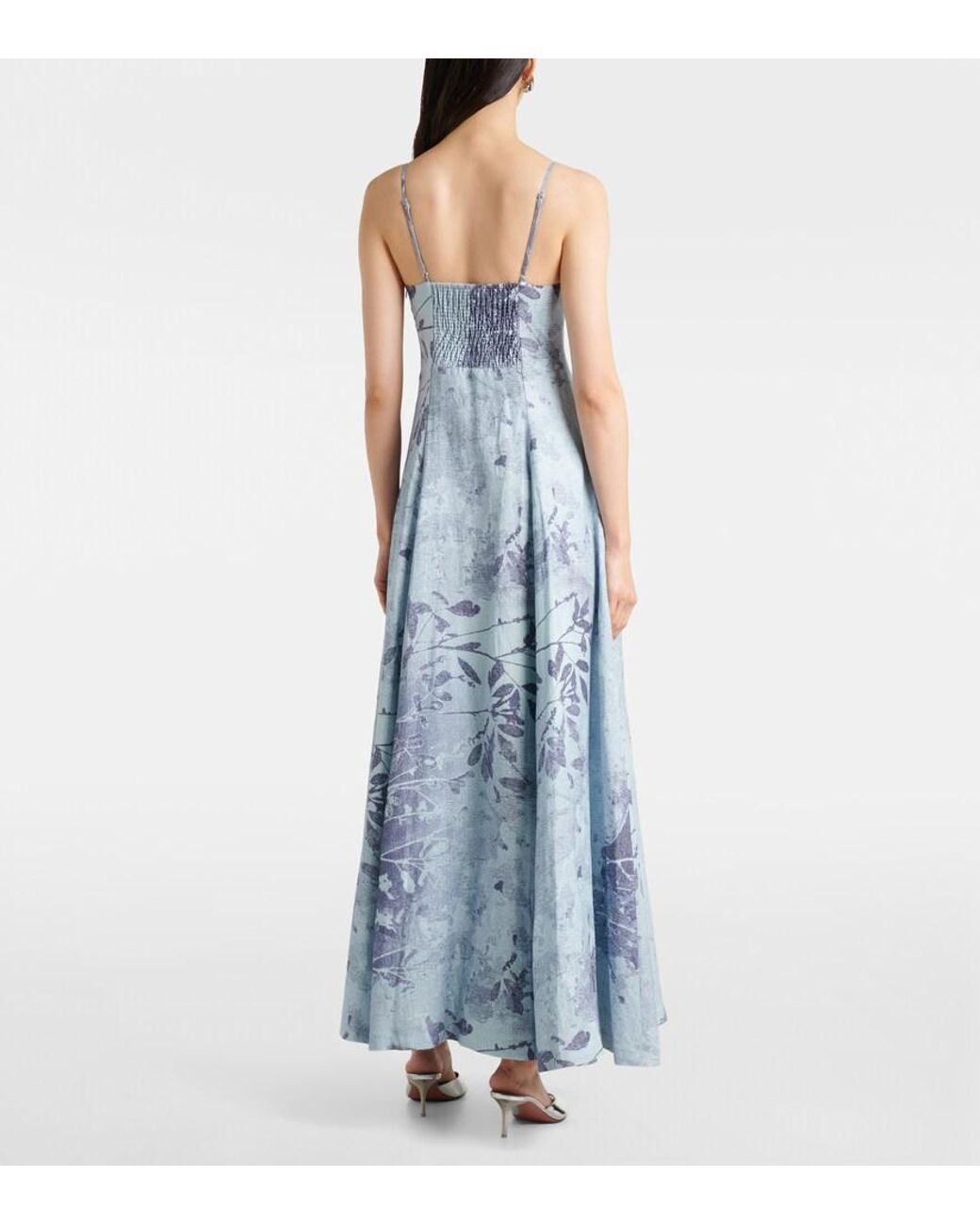 Jonathan Simkhai Blue Floral Linen And Cotton Bustier Dress