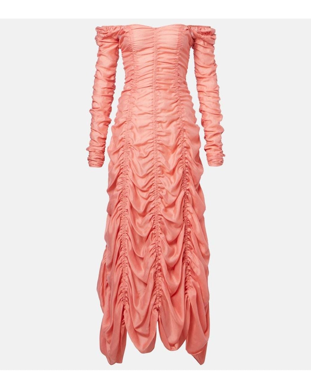 Khaite Red Judith Ruched Voile Cocktail Dress