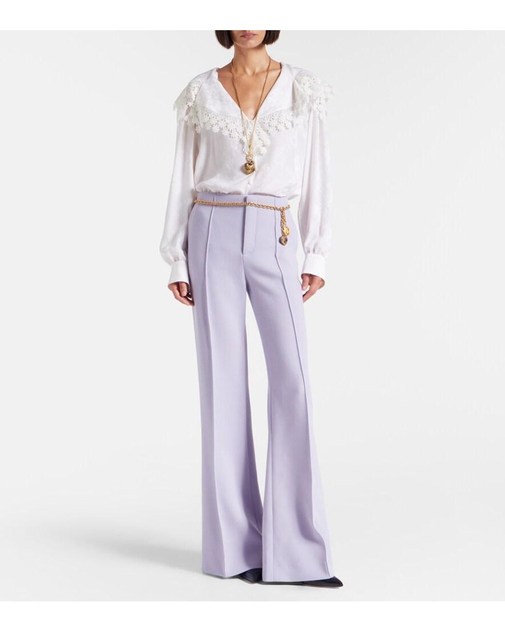 Chloé Purple High-Rise Virgin Wool Wide-Leg Pants