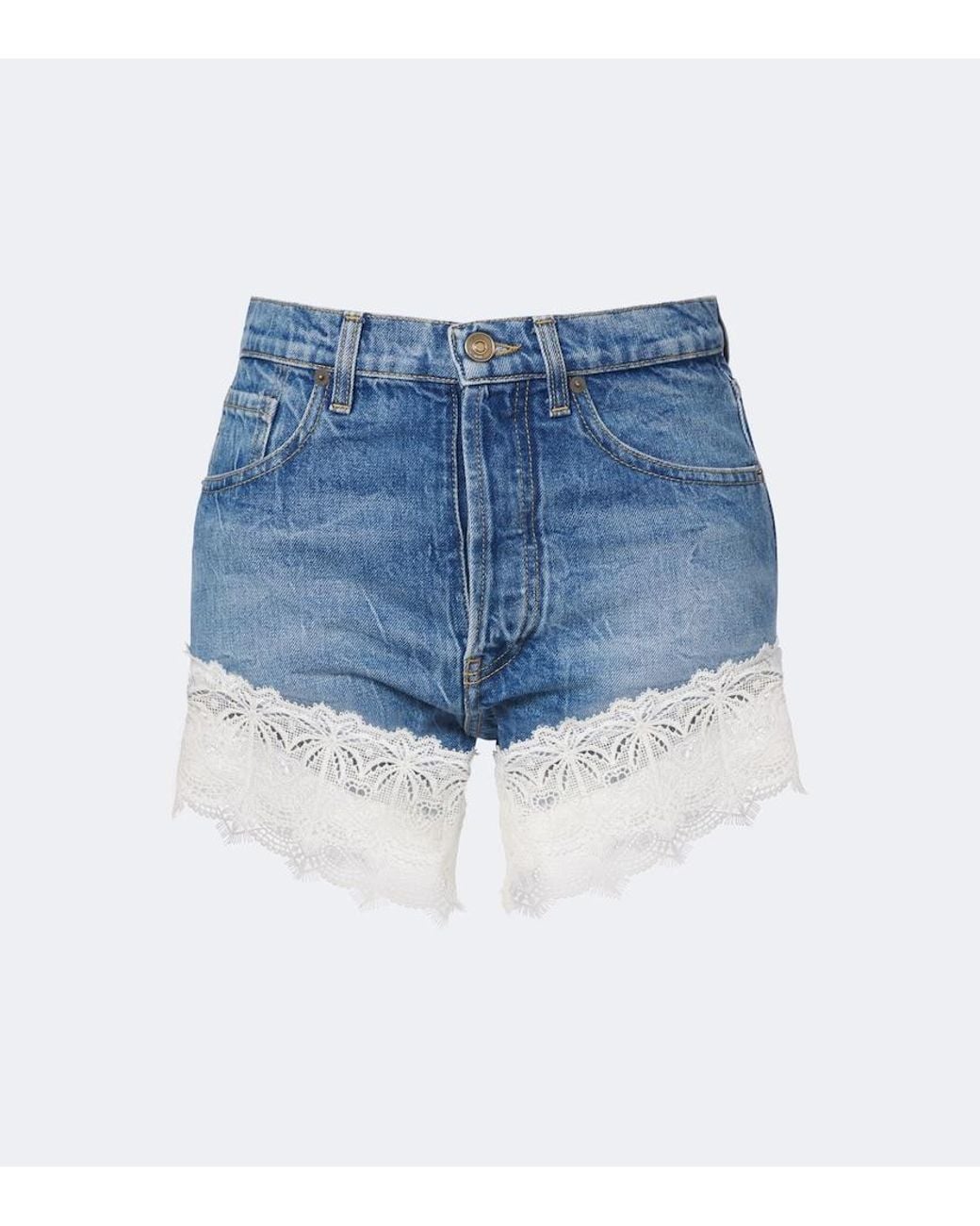 Alanui Blue Romance Lace-Trimmed Denim Shorts