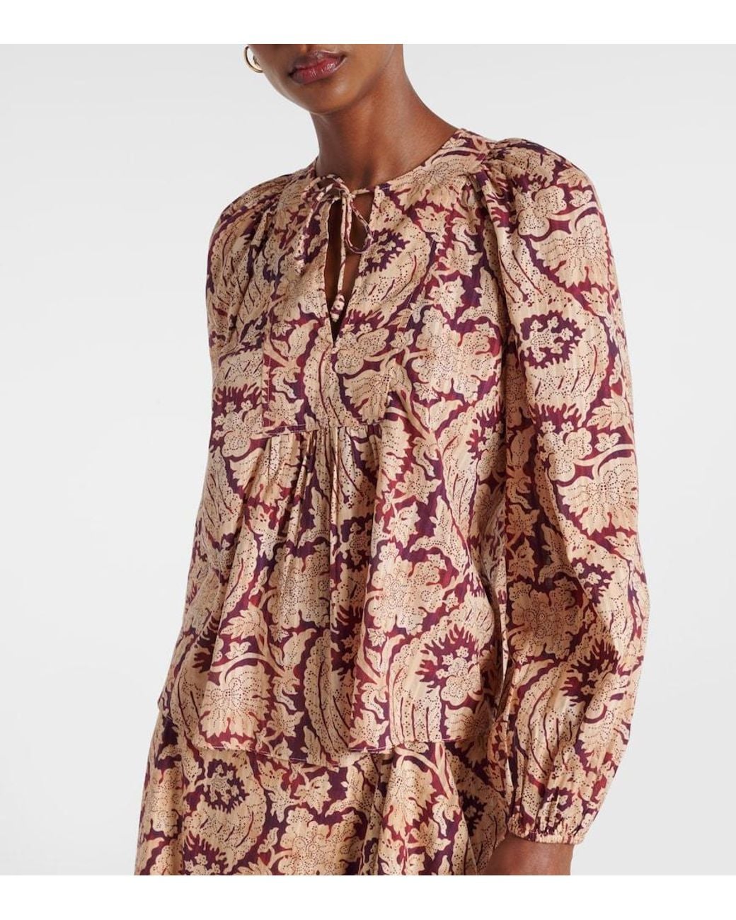Ulla Johnson Brown Brea Printed Cotton-Blend Blouse