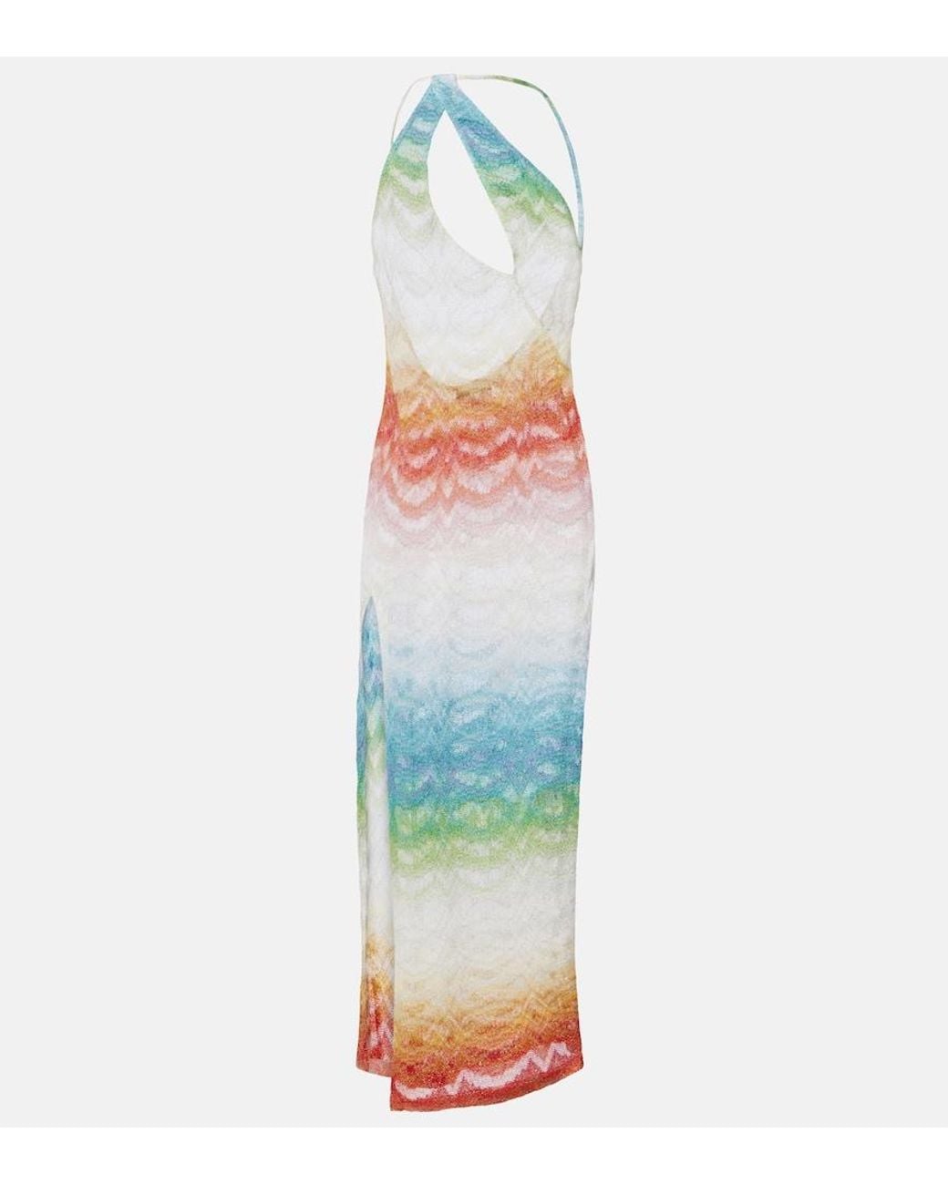 Missoni White Asymmetric Lame Maxi Dress