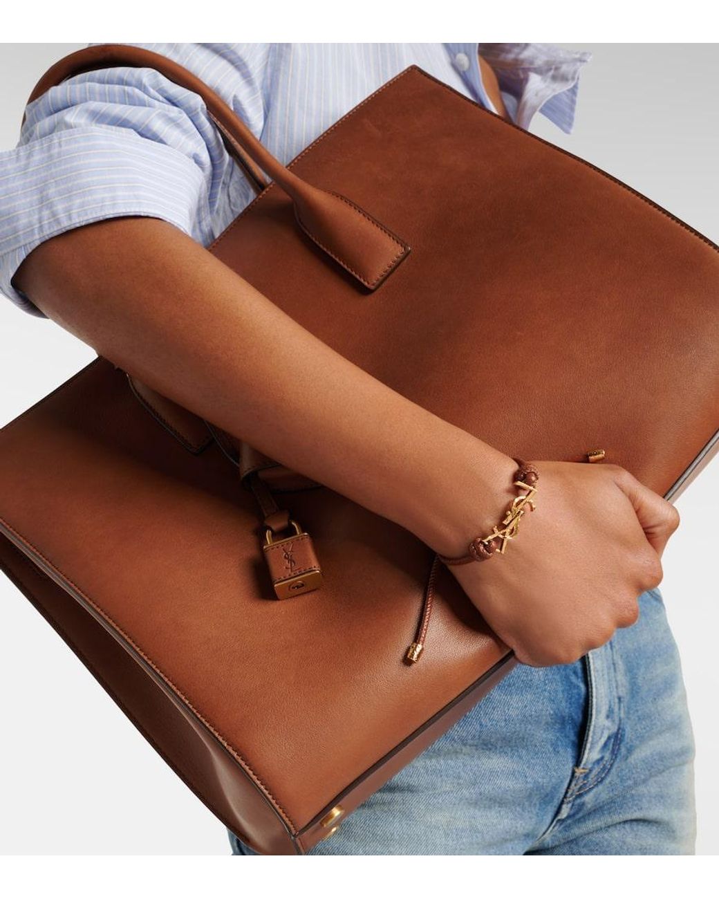 Pulsera Cassandre De Piel Saint Laurent de color Brown