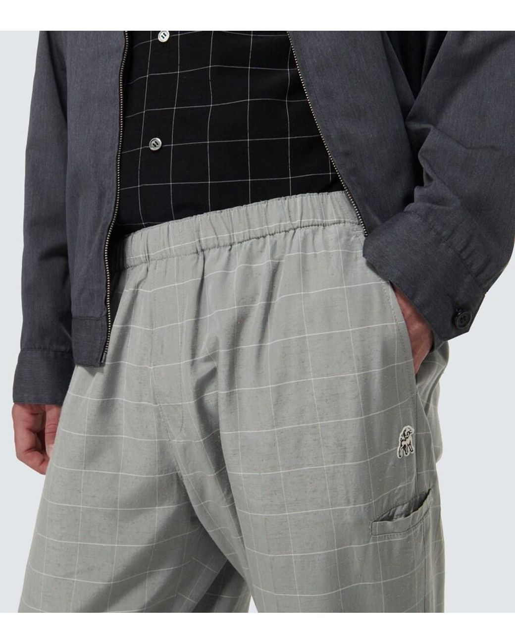 Undercover Gray Checked Silk-Blend Pants for men