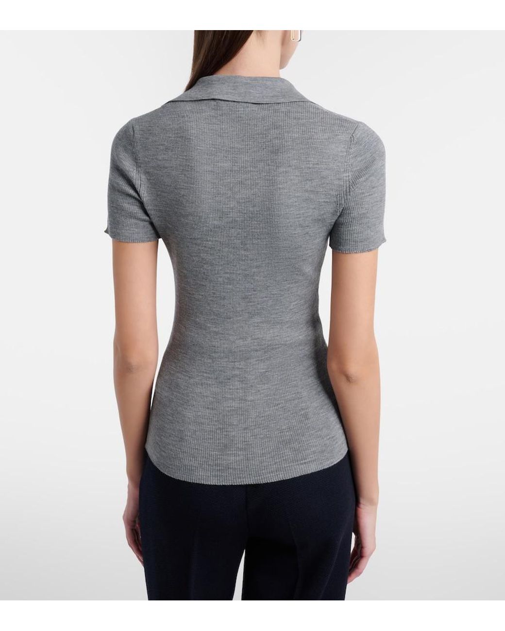 Max Mara Gray Albero Virgin Wool Polo Shirt