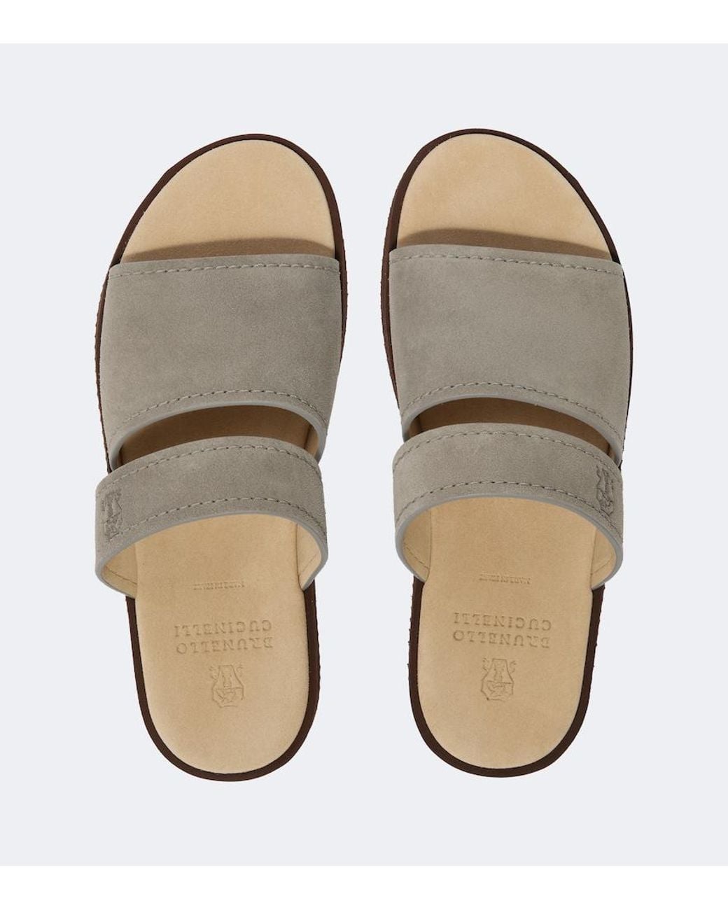 Brunello Cucinelli White Logo Suede Sandals for men