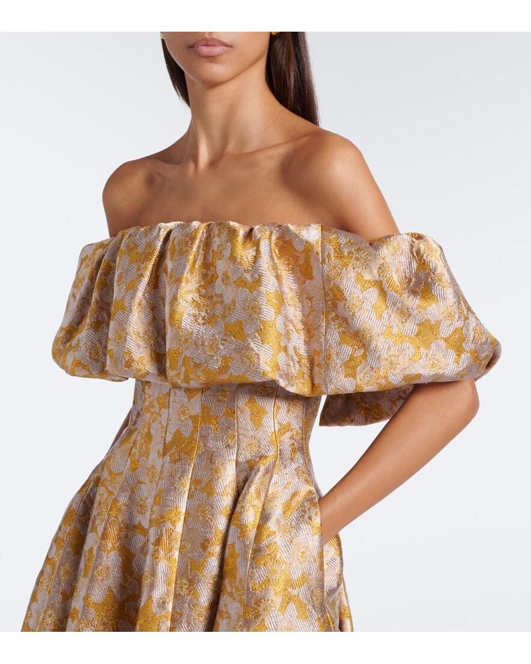Markarian Natural Floral Off-Shoulder Brocade Cocktail Dress