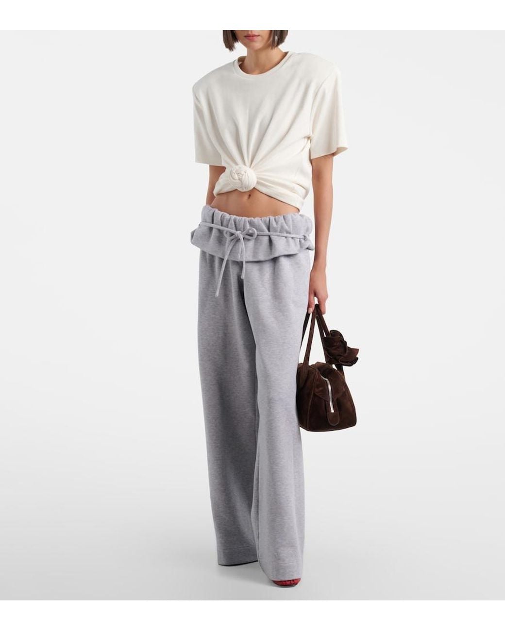 Magda Butrym Gray Ruffled Cotton-Blend Sweatpants
