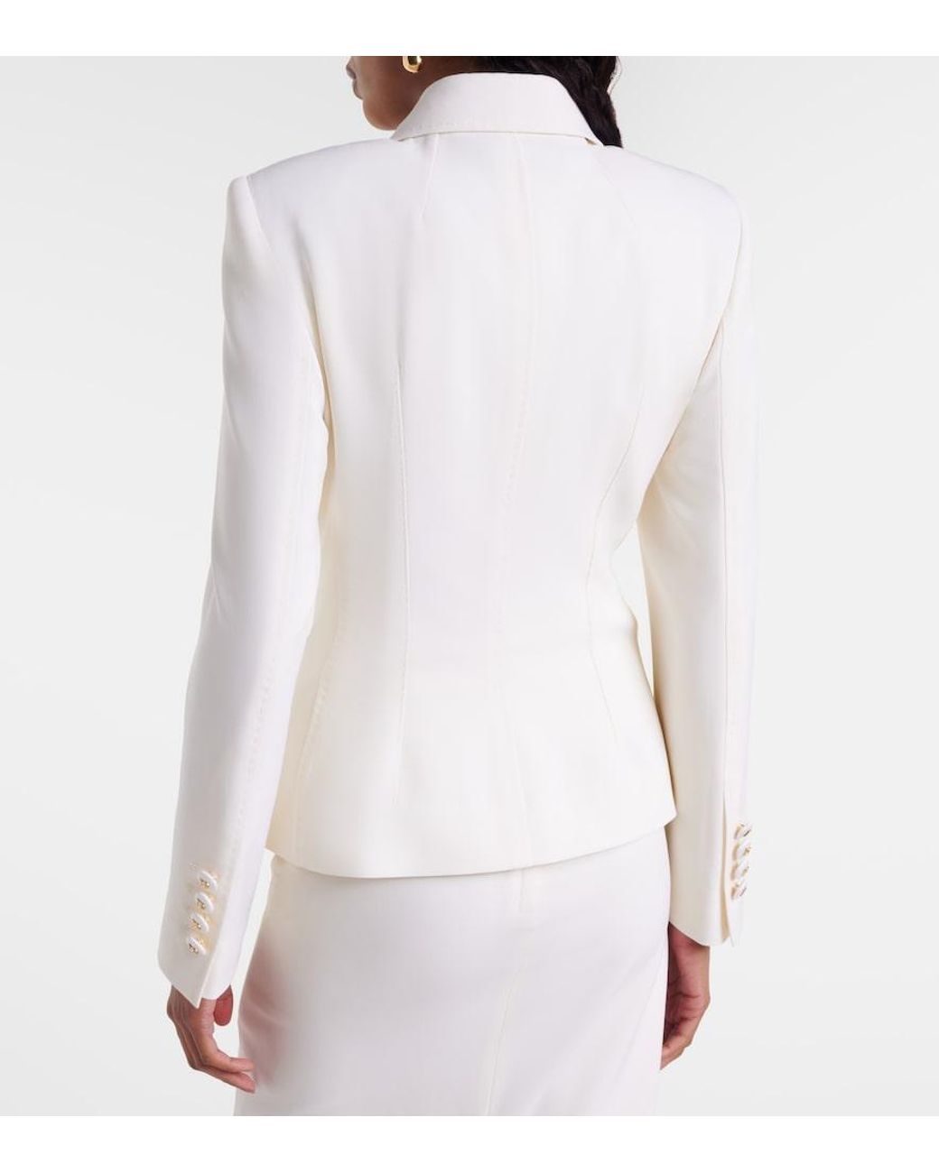 Dolce & Gabbana White Double-Breasted Wool-Blend Blazer
