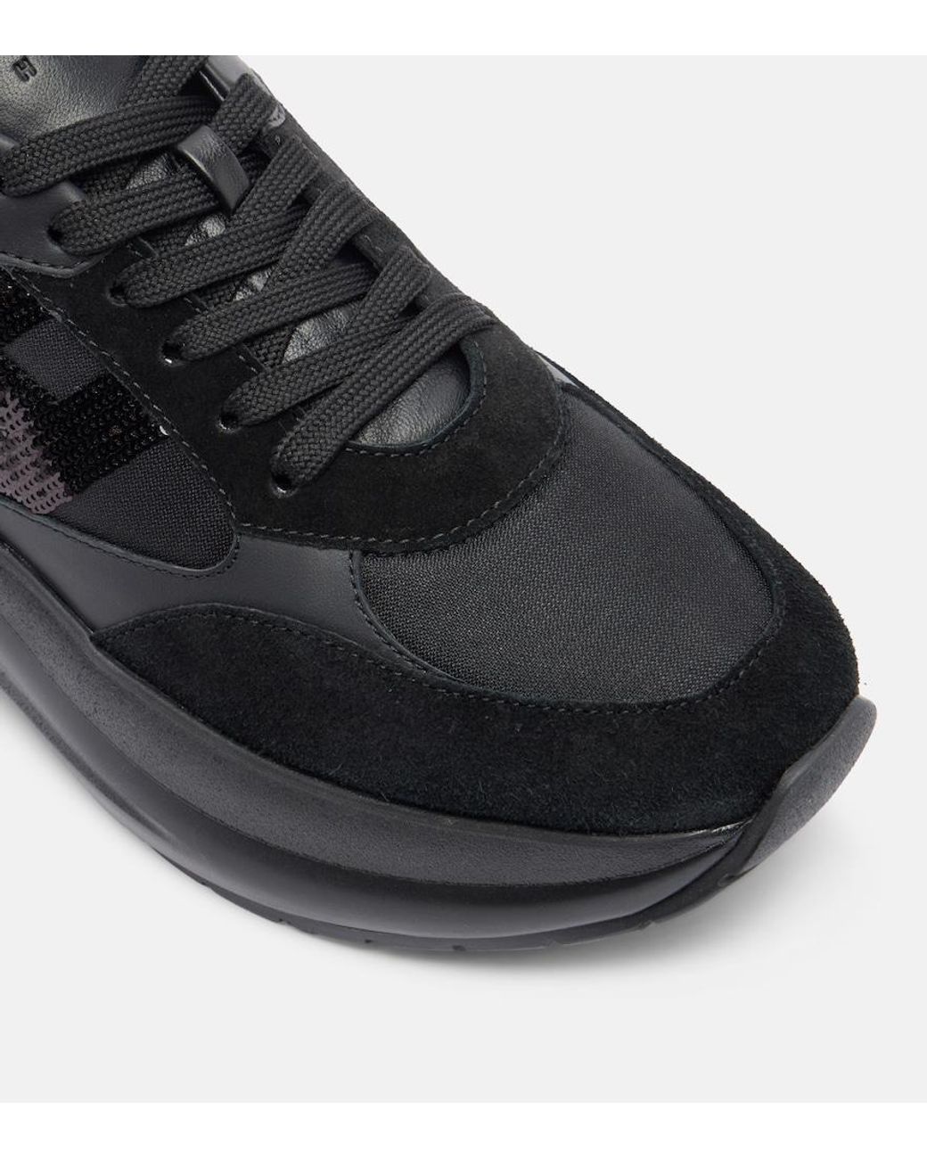Hogan Black Maxi I Active Suede-Trimmed Sneakers