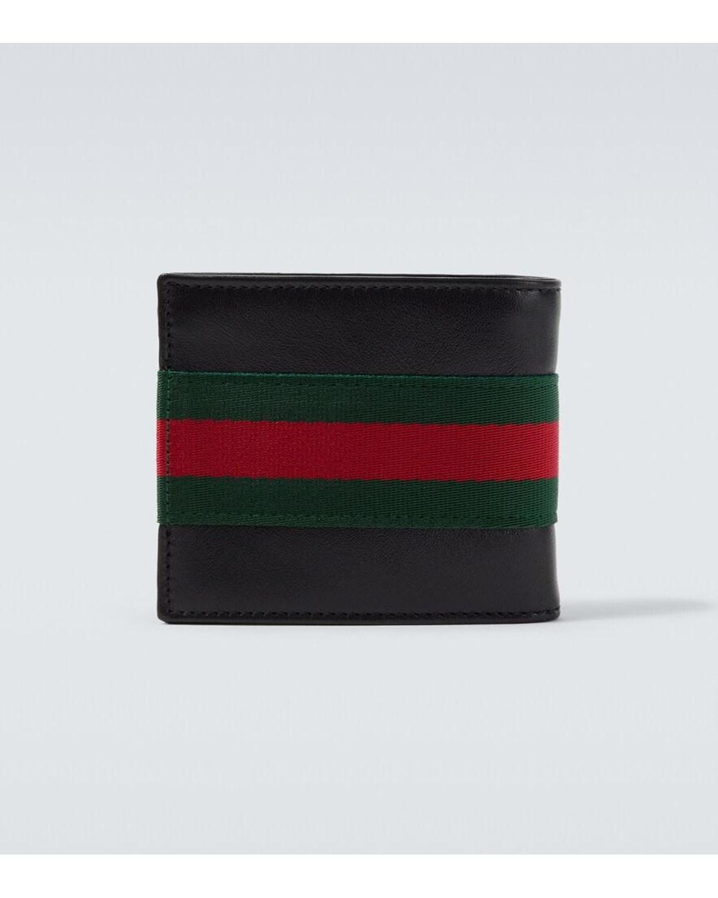Cartera Plegable Trademark De Piel Con Web Gucci de hombre de color Black