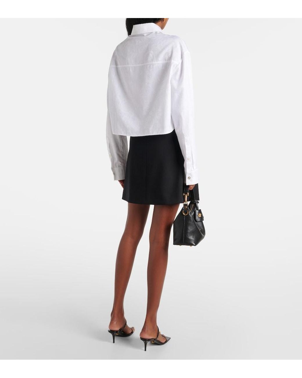 Versace White Barocco Jacquard Cropped Cotton Shirt