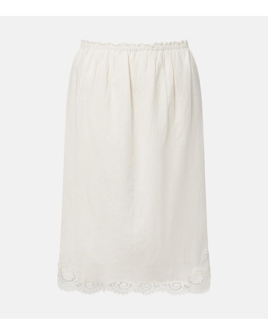 Posse White Darya Embroidered Linen And Cotton Midi Skirt