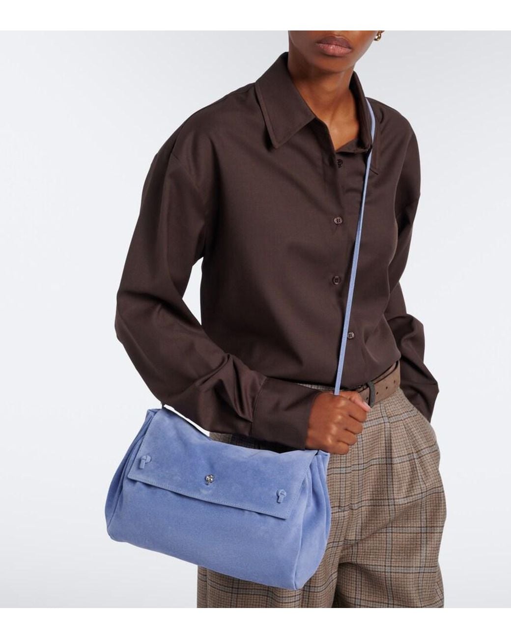 Staud Blue Cy Medium Suede Clutch