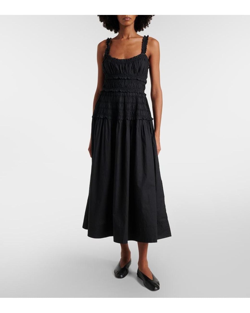 Doen Black Midikleid Marianne Aus Baumwollpopeline