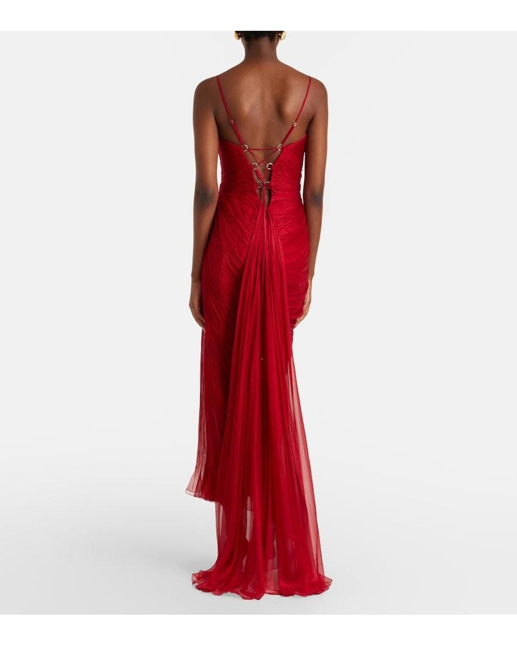 Maria Lucia Hohan Red Rio Draped Silk Muslin Gown