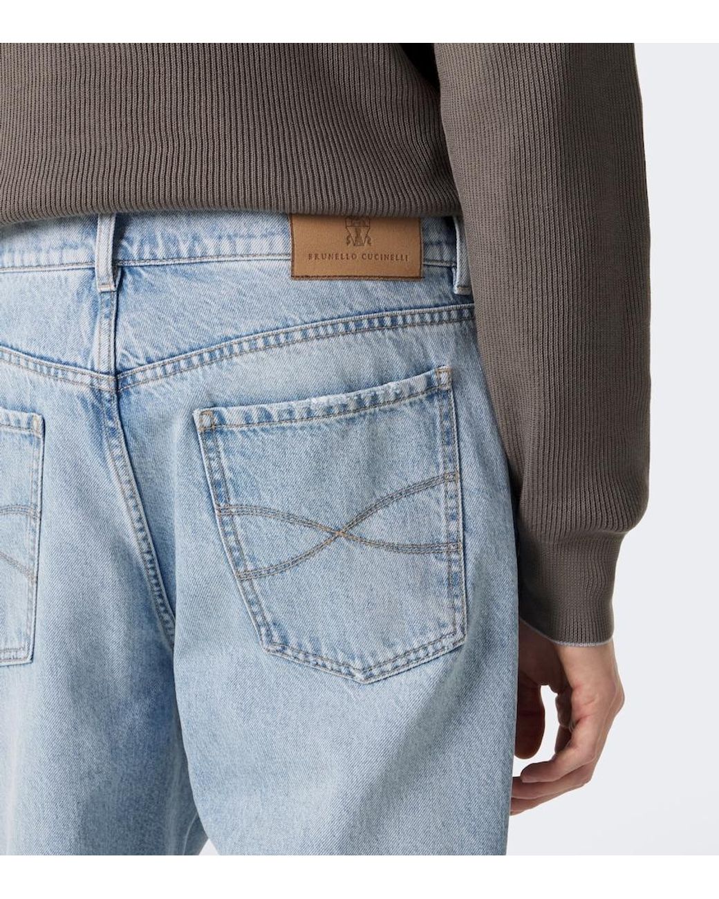 Brunello Cucinelli Blue Distressed Straight Jeans for men