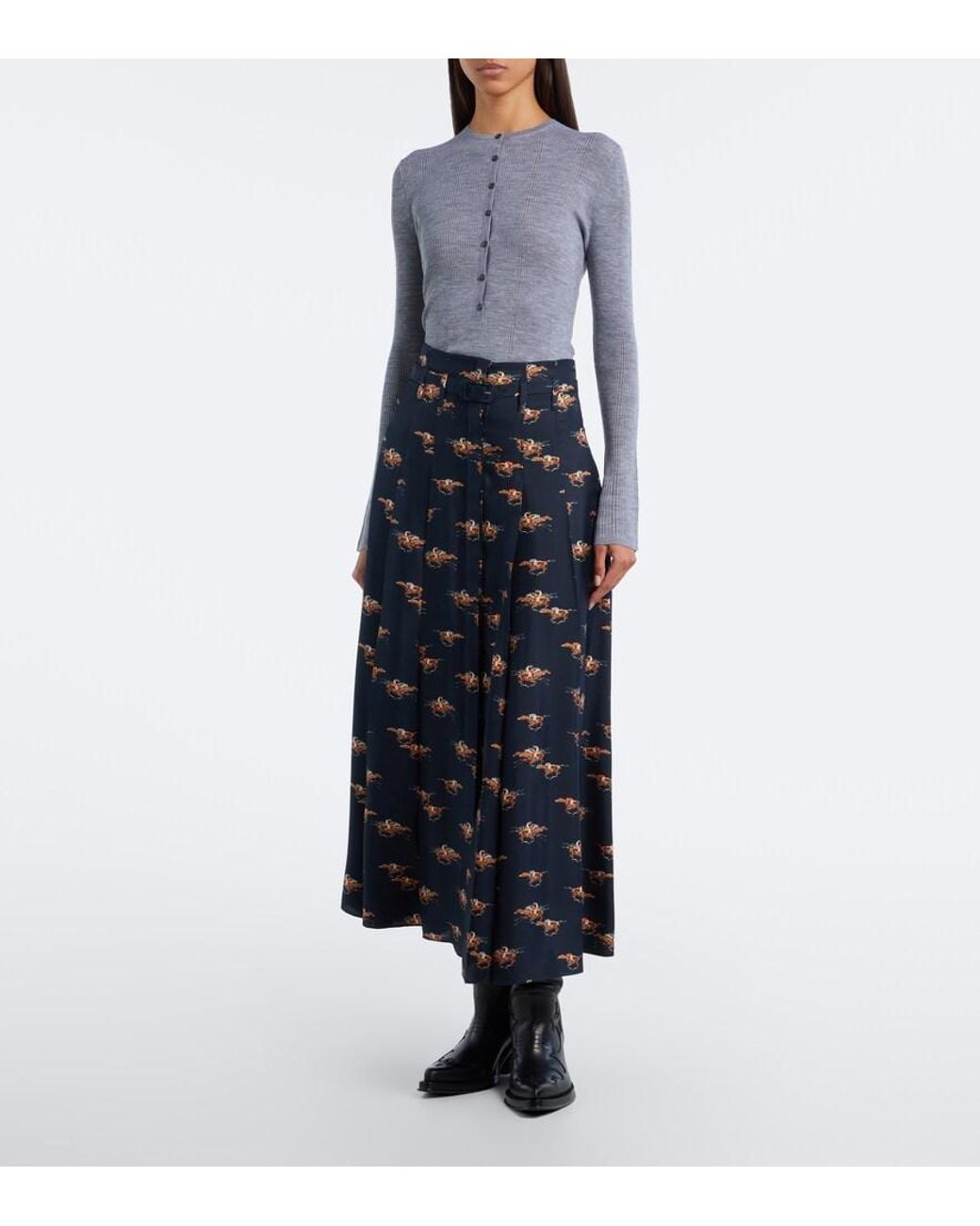 Gabriela Hearst Blue Olea Pointelle Wool Henley Shirt