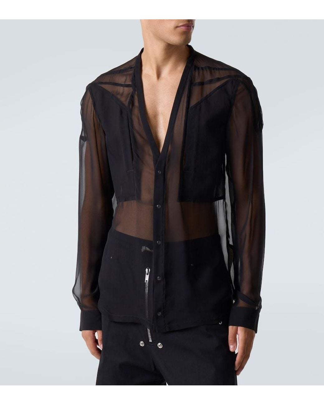 Rick Owens Black Sheer Silk Shirt for men