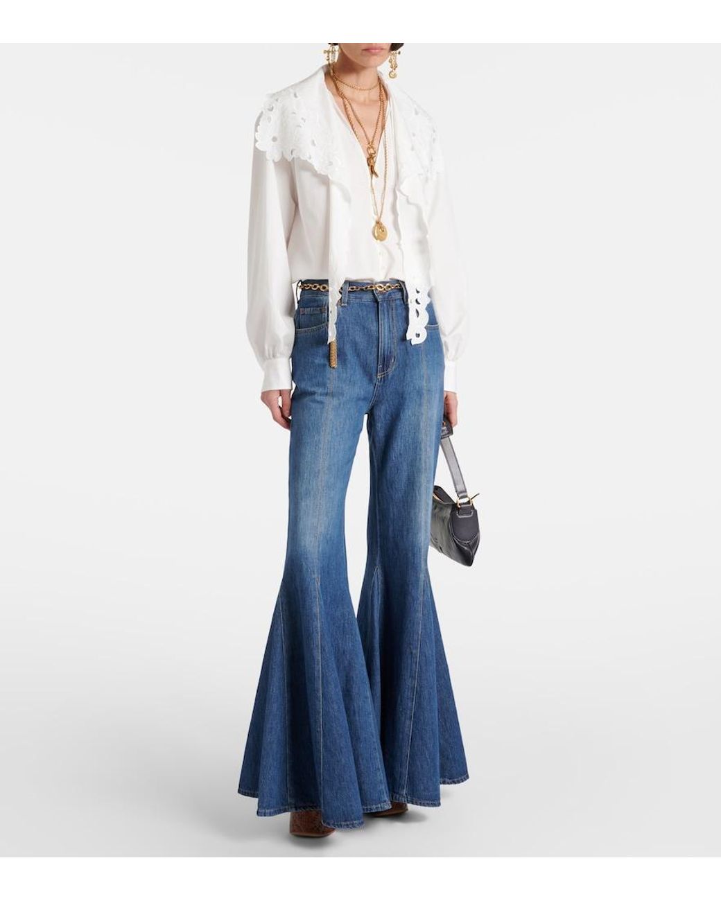 Chloé White Broderie Anglaise Cotton Poplin Blouse