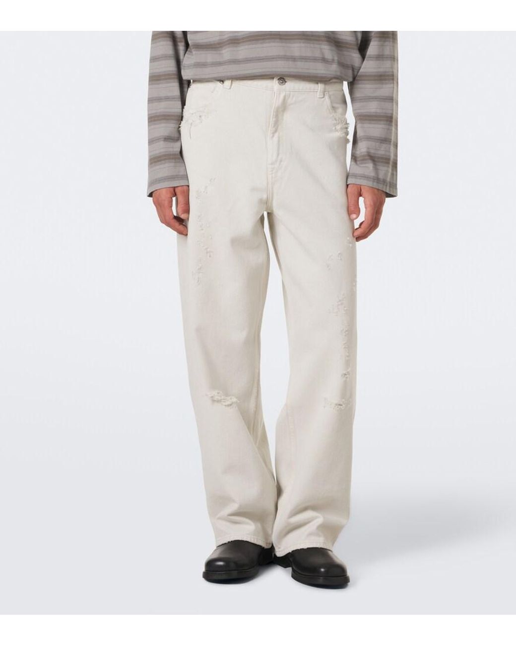 Our Legacy White Vast Cut Distressed Wide-Leg Jeans for men