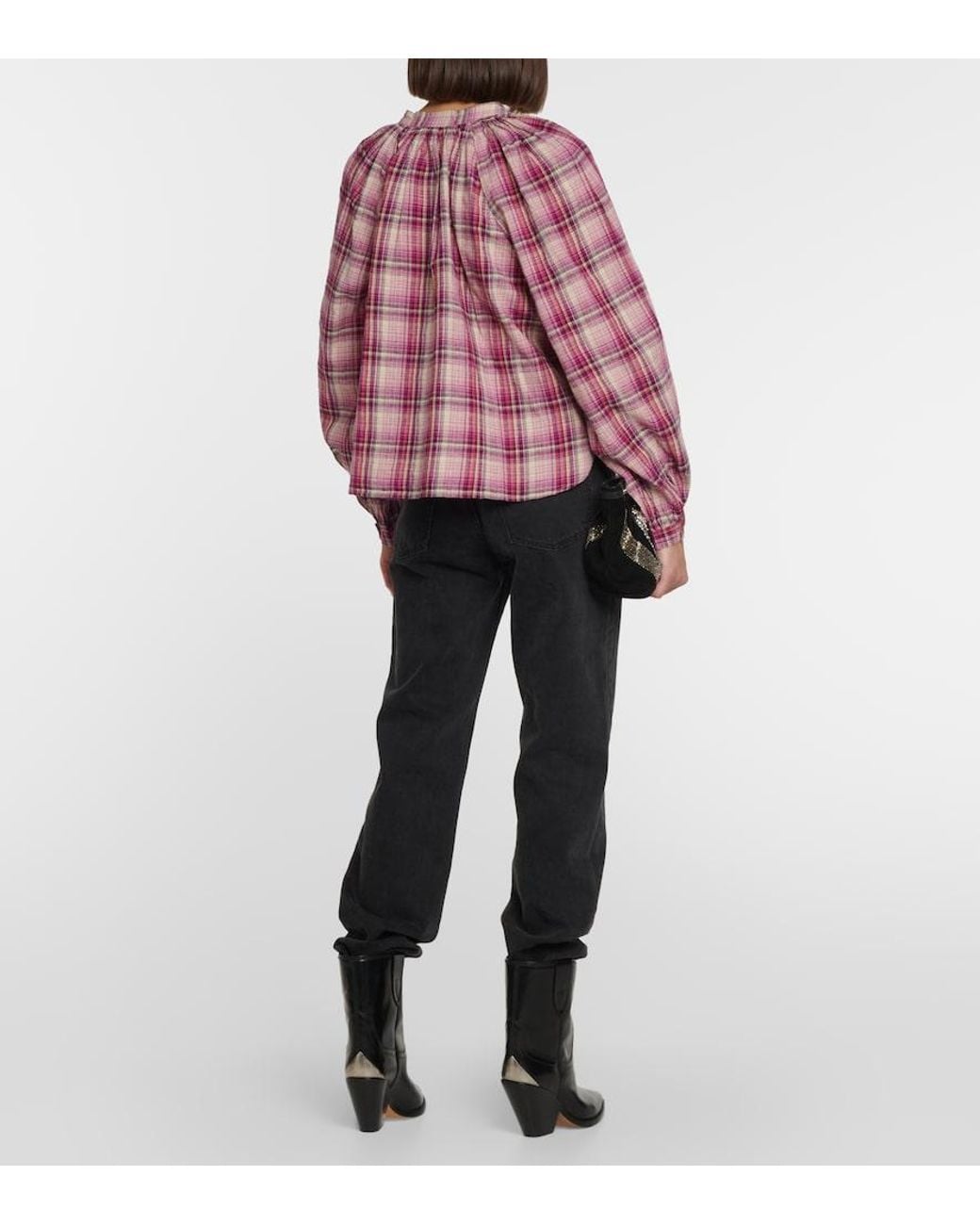 Isabel Marant Red Blandine Checked Cotton And Linen Shirt
