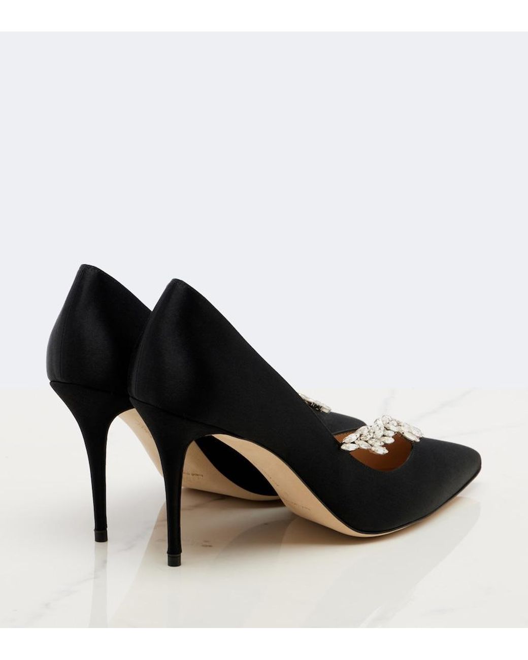 Manolo Blahnik Black Nadira Embellished Satin Pumps