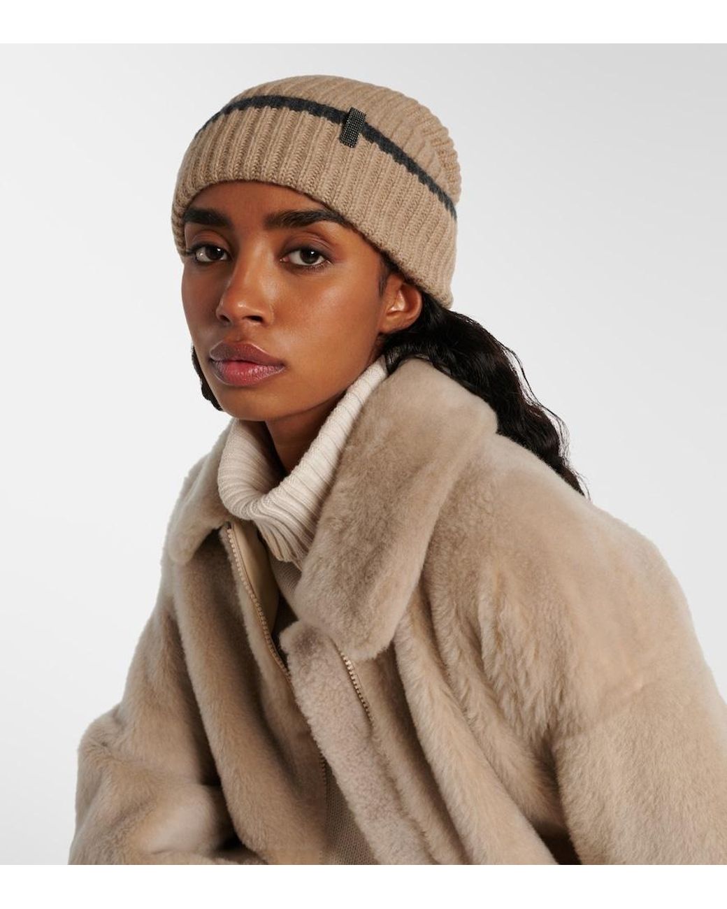 Brunello Cucinelli Natural Embellished Cashmere Beanie