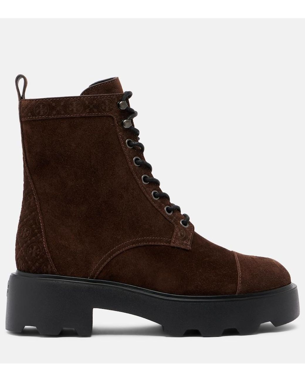 Tory Burch Black T Monogram Suede Combat Boots