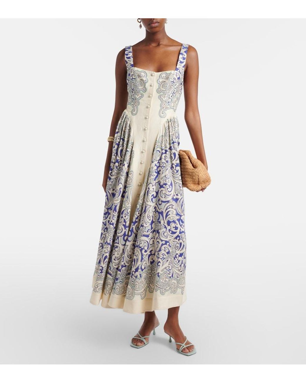 ALÉMAIS White Printed Linen-Blend Dress