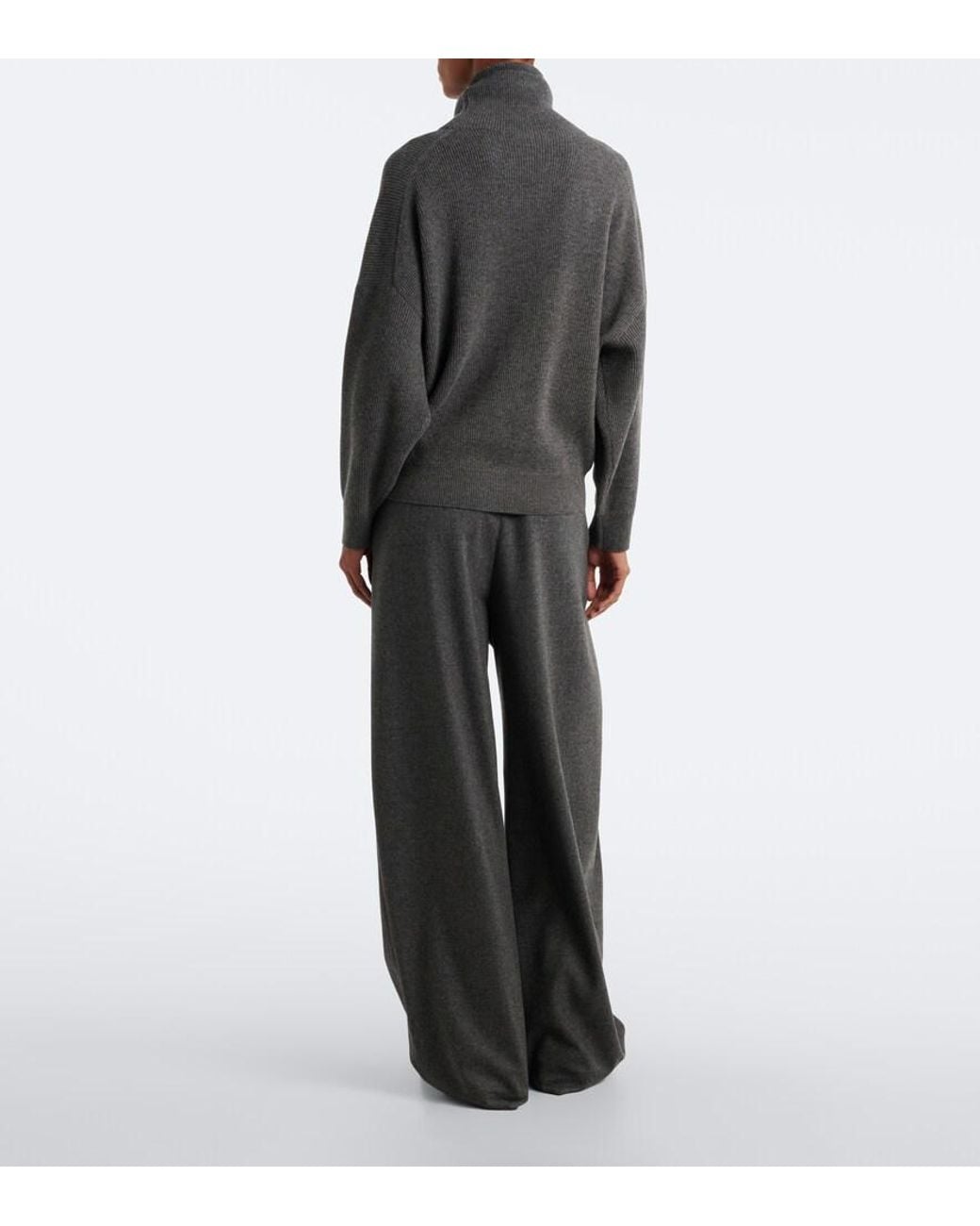 Brunello Cucinelli Gray Wool And Cashmere Wide-Leg Pants