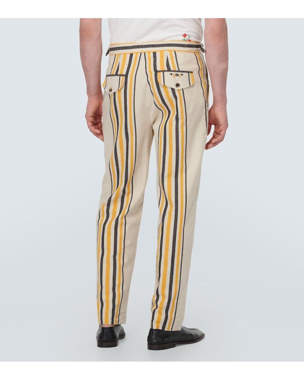 Bode Natural Striped Mid-Rise Cotton Straight Pants for men