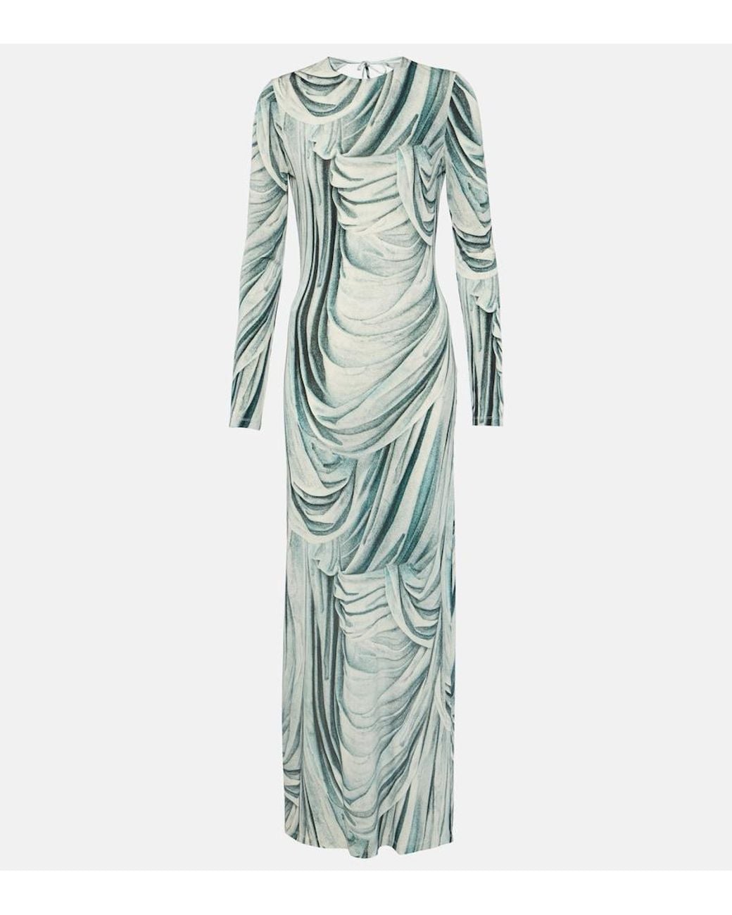 Rabanne Green Printed Jersey Maxi Dress