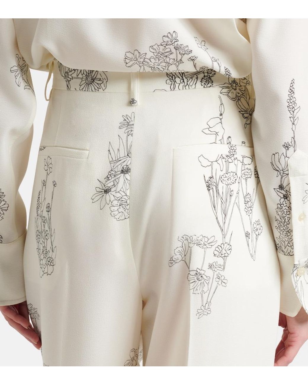 Victoria Beckham White Floral Wide-Leg Pants
