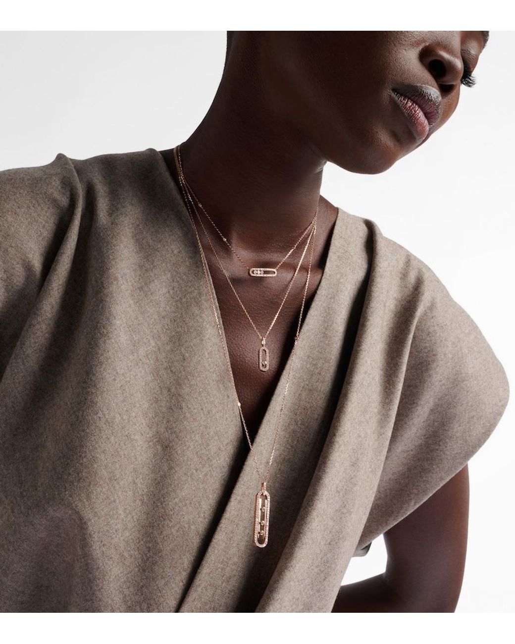 Messika White Move Uno Large 18Kt Rose Necklace With Diamonds