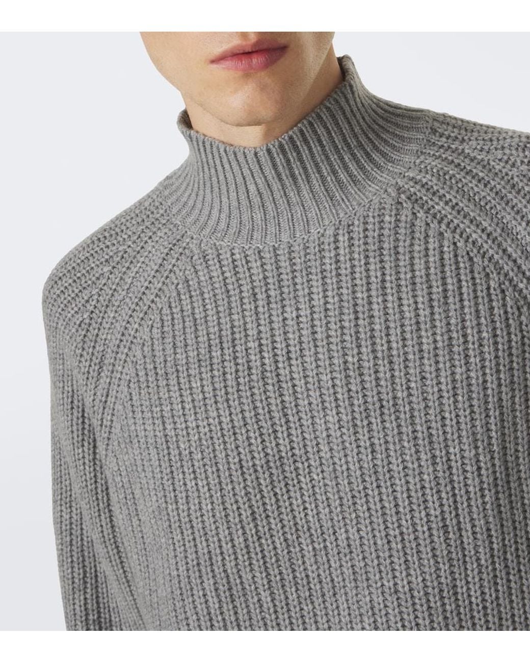 Allude Gray Wool And Cashmere Turtleneck Sweater for men