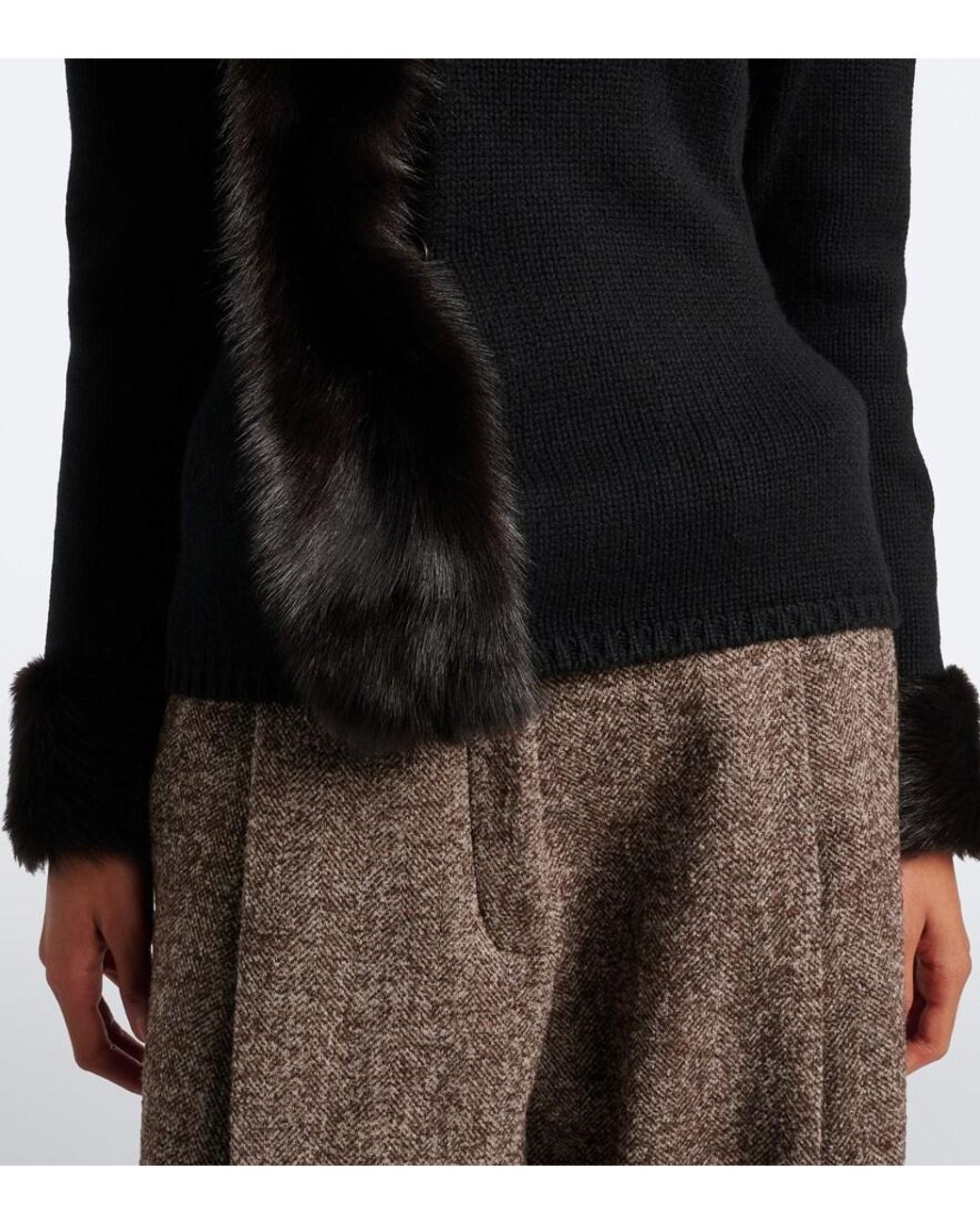 Magda Butrym Black Shearling-Trimmed Wool And Cashmere Cardigan