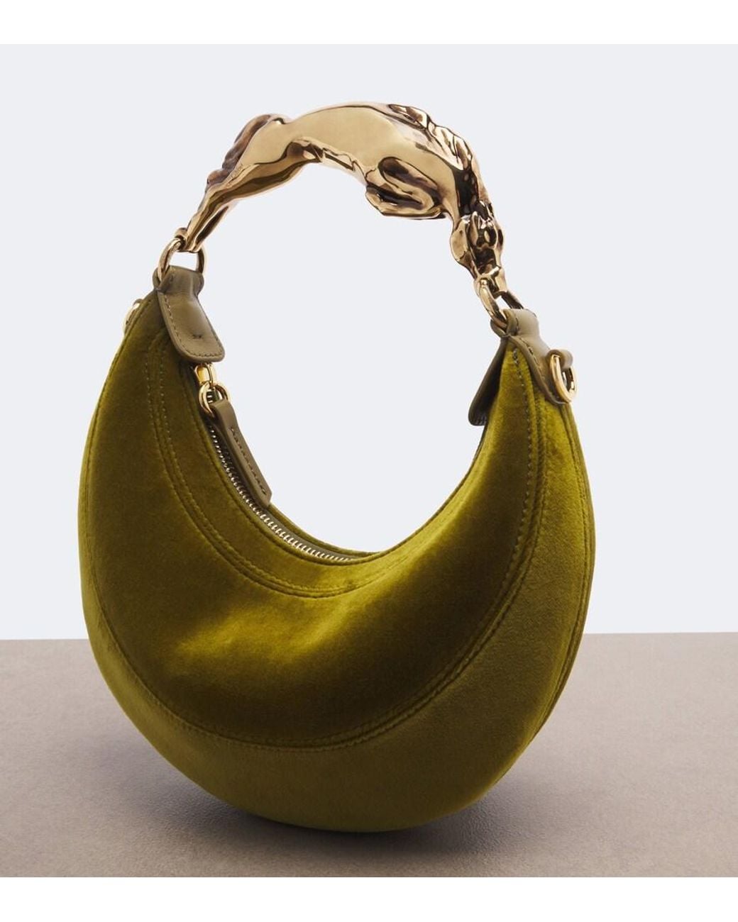 Chloé Green Chain Horse Small Velvet Top-Handle Bag